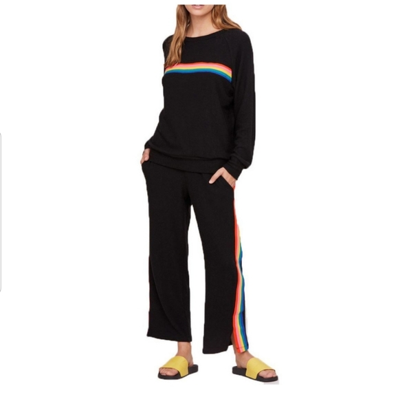 LNA Pants - LNA Women's Miller Pant Joggers Black with Rainbow Stripe size Small